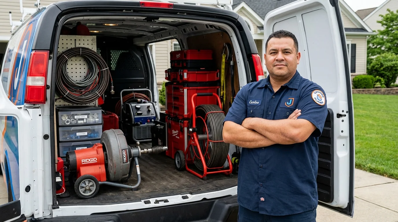 Professional drain cleaning equipment and Johns Plumbing LLC plumber in Muscoda