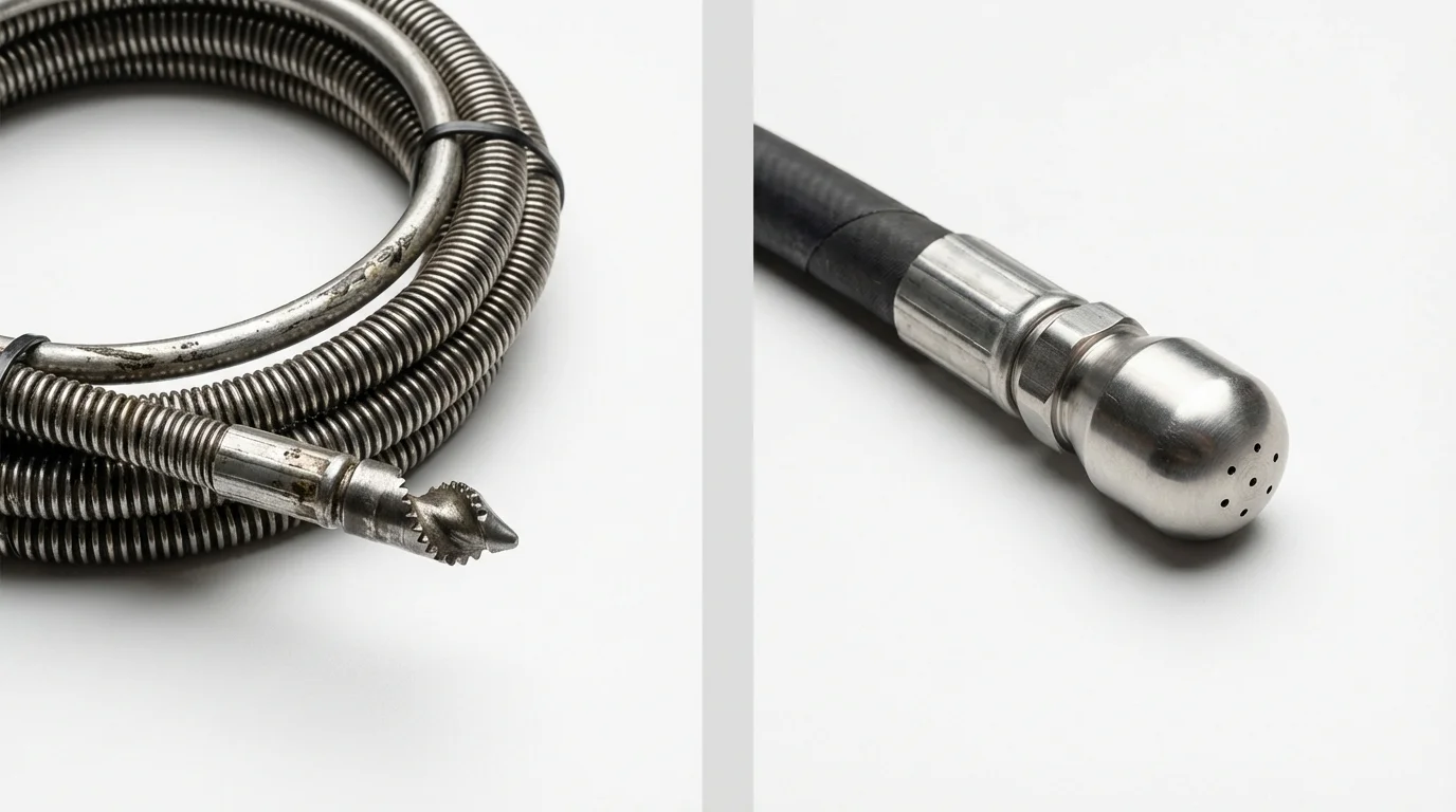 Drain snake cable and hydro jetting nozzle used for drain cleaning in Muscoda, WI