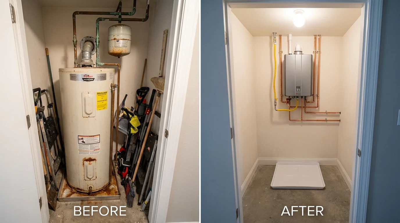 Tank water heater versus wall-mounted tankless unit comparison for Muscoda, WI homeowners