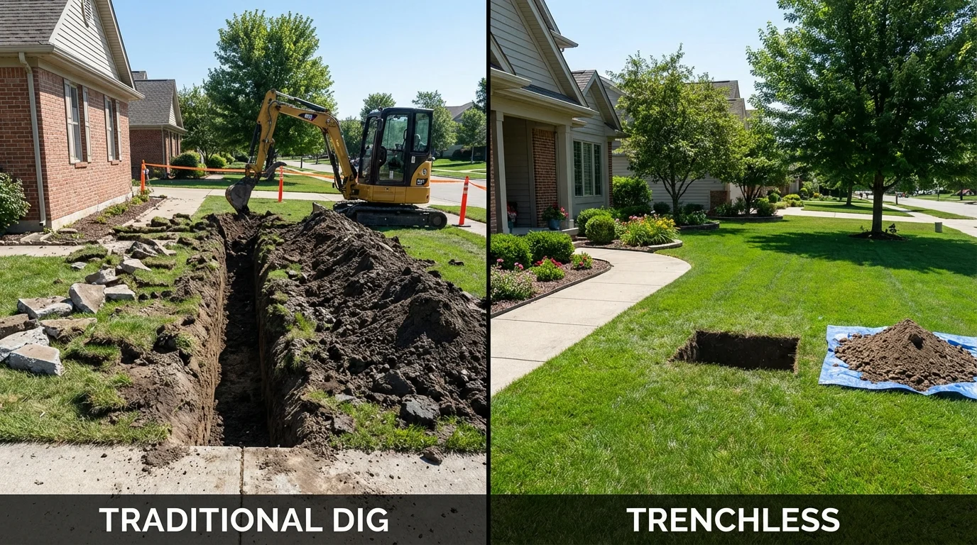 Trenchless sewer repair with minimal yard damage versus traditional excavation in Muscoda, WI